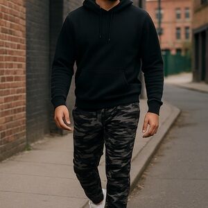 Ring of Fire Camo Jogger Pants Size Large Black Gray Streetwear Athleisure